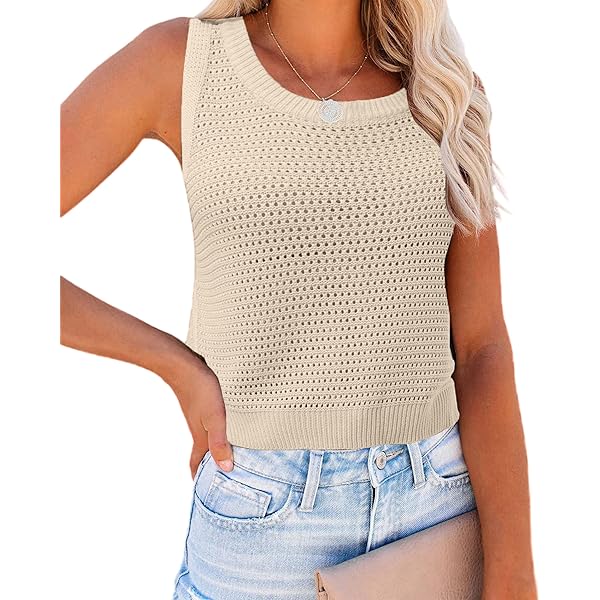 SECRETEYARD Womens Knit Sweater Vest Summer Tank Tops Round Neck